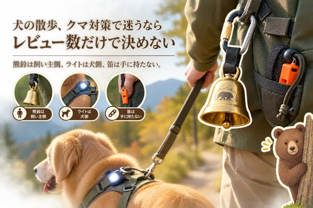 熊鈴の効果をどう考える？犬用ライト・ホイッスルをリード操作で選ぶレビュー数順